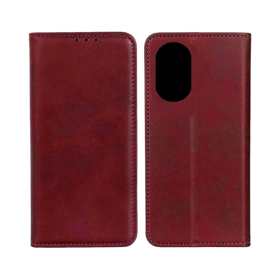 Leather Flip Cover with Internal Pocket For Oppo A38 Red